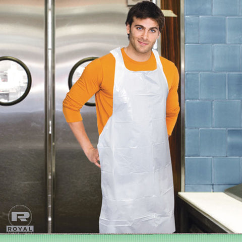 Poly Apron, White, 28 In. X 46 In., 100-pack, One Size Fits All, 10 Pack-carton