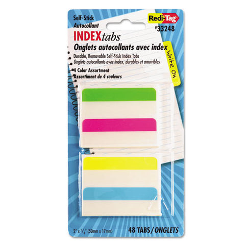 Write-on Index Tabs, 1-5-cut Tabs, Assorted Colors, 2" Wide, 48-pack