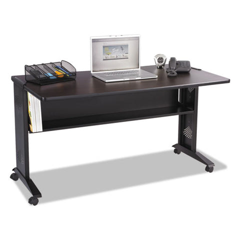Mobile Computer Desk With Reversible Top, 53.5" X 28" X 30", Mahogany-medium Oak-black