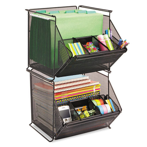 Onyx Stackable Mesh Storage Bin, 4-compartment, 14 X 15 1-2 X 11 3-4, Black