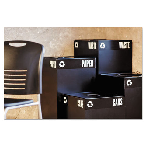 Public Square Plastic-recycling Container, Square, Steel, 25 Gal, Black