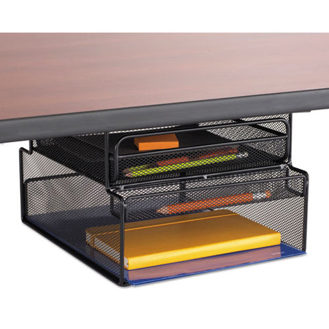 Onyx Hanging Organizer W-drawer, Under Desk Mount, 12 1-3 X 10 X 7 1-4, Black