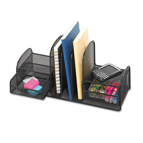 Onyx Mesh Desk Organizer, Three Sections-two Baskets, 17 X 6 3-4 X 7 3-4, Black