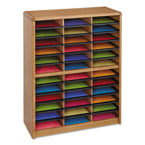 Steel-fiberboard Literature Sorter, 36 Sections, 32 1-4 X 13 1-2 X 38, Oak