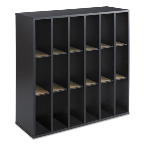 Wood Mail Sorter With Adjustable Dividers, Stackable, 18 Compartments, Black