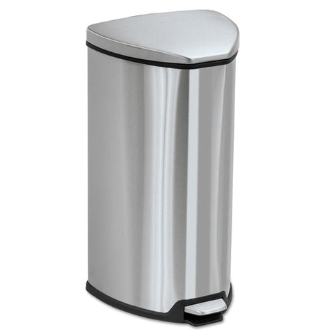 Step-on Waste Receptacle, Triangular, Stainless Steel, 7 Gal, Chrome-black