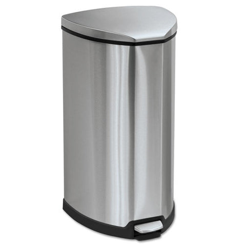 Step-on Waste Receptacle, Triangular, Stainless Steel, 10 Gal, Chrome-black