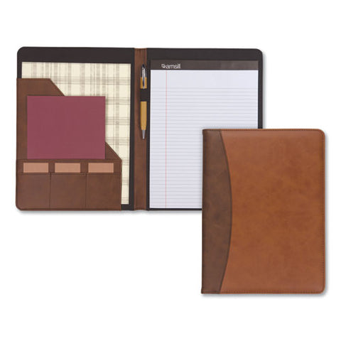 Two-tone Padfolio With Spine Accent, 10 3-5w X 14 1-4h, Polyurethane, Tan-brown