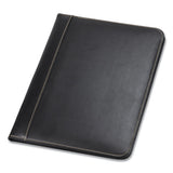 Contrast Stitch Leather Padfolio, 8 1-2 X 11, Leather, Black