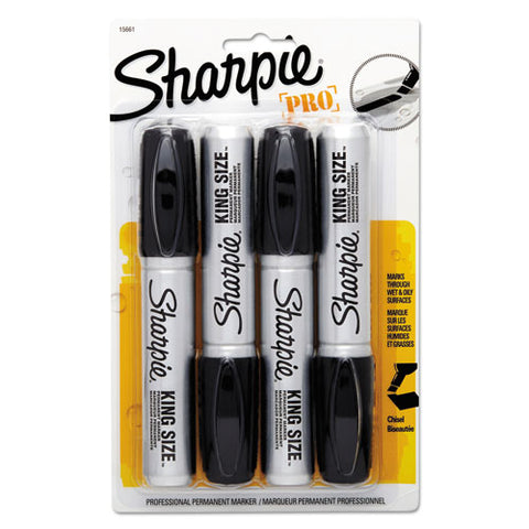 King Size Permanent Marker, Broad Chisel Tip, Black, 4-pack