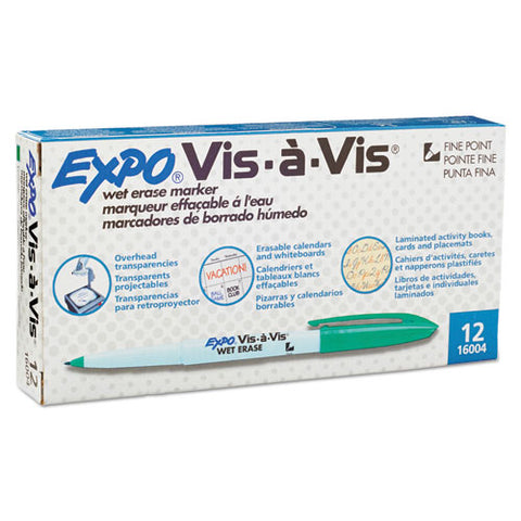 Vis-à-vis Wet Erase Marker, Fine Bullet Tip, Green, Dozen