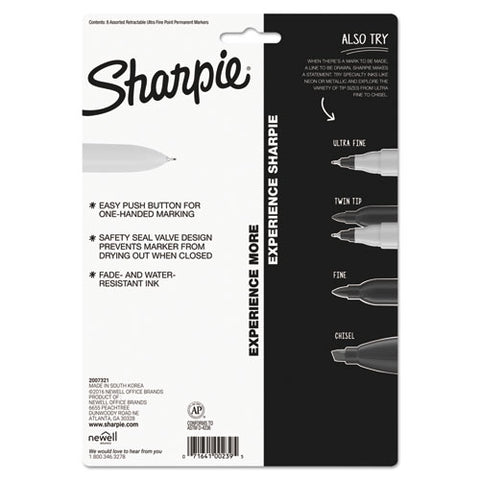 Retractable Permanent Marker, Extra-fine Needle Tip, Assorted Colors, 8-set
