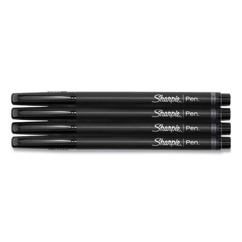 Water-resistant Ink Stick Plastic Point Pen, 0.4 Mm, Black Ink, Black-gray Barrel, 4-pack