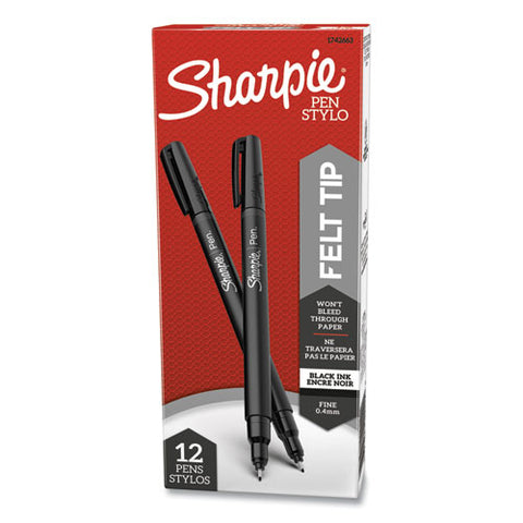 Water-resistant Ink Stick Plastic Point Pen, 0.4 Mm, Black Ink, Black-gray Barrel, Dozen