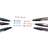 Water-resistant Ink Stick Plastic Point Pen, 0.4 Mm, Blue Ink, Black-gray-blue Barrel, Dozen