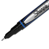 Water-resistant Ink Stick Plastic Point Pen, 0.4 Mm, Blue Ink, Black-gray-blue Barrel, Dozen