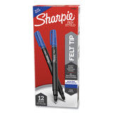 Water-resistant Ink Stick Plastic Point Pen, 0.4 Mm, Blue Ink, Black-gray-blue Barrel, Dozen