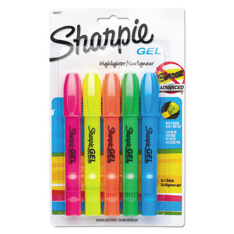 Gel Highlighters, Bullet Tip, Assorted Colors, 5-set