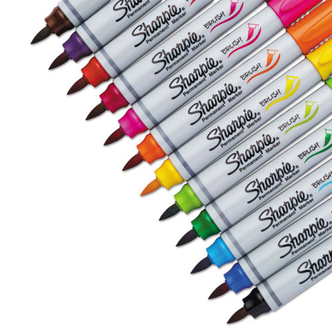 Brush Tip Permanent Marker, Medium, Assorted Colors, 12-set