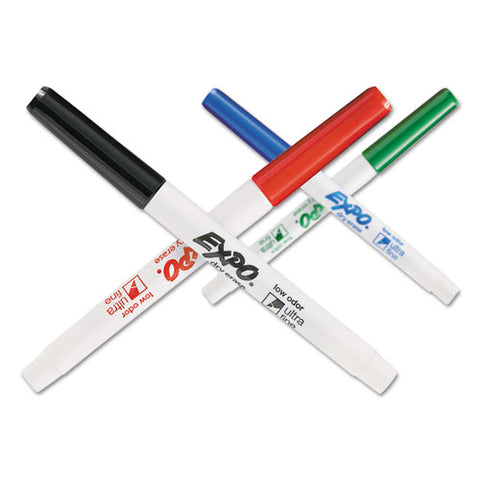 Low-odor Dry-erase Marker, Extra-fine Needle Tip, Assorted Colors, 4-pack