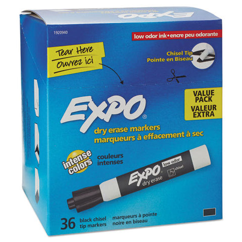Low-odor Dry-erase Marker, Broad Chisel Tip, Black, 36-box