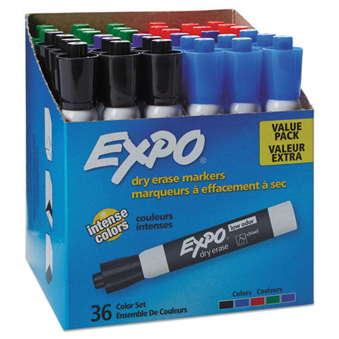 Low-odor Dry-erase Marker, Broad Chisel Tip, Assorted Colors, 36-box