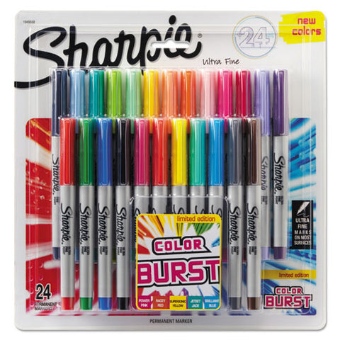 Ultra Fine Tip Permanent Marker, Extra-fine Needle Tip, Assorted Color Burst And Classic Colors, 24-pack