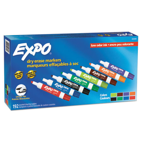 Low-odor Dry Erase Marker Office Pack, Broad Chisel Tip, Assorted Colors, 192-pack