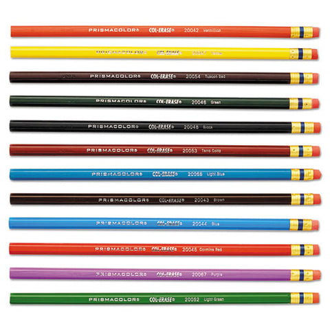 Col-erase Pencil With Eraser, 0.7 Mm, 2b (#1), Assorted Lead-barrel Colors, Dozen