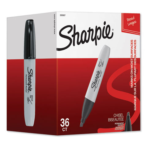 Chisel Tip Permanent Marker, Broad, Black, 36-pack