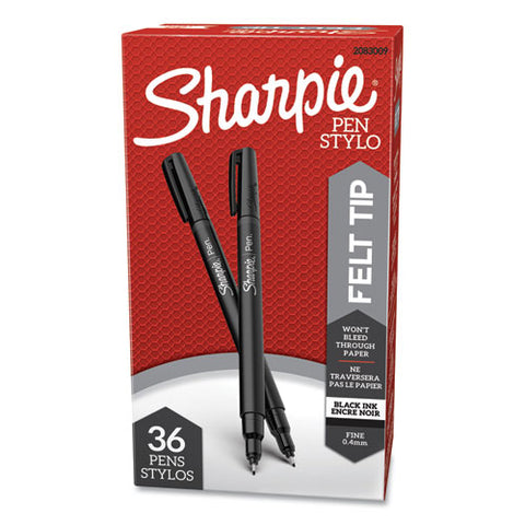 Water-resistant Ink Stick Plastic Point Pen, 0.4 Mm, Black Ink-barrel, 36-pack
