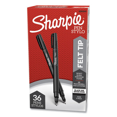 Water-resistant Ink Stick Plastic Point Pen, 0.4 Mm, Black Ink-barrel, 36-pack