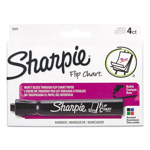 Flip Chartmarker, Broad Bullet Tip, Assorted Colors, 4-set