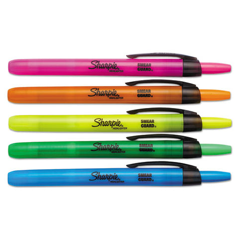 Retractable Highlighters, Chisel Tip, Assorted Colors, 5-set