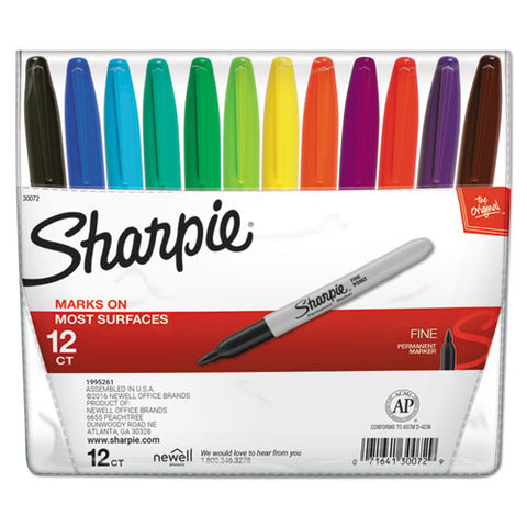 Fine Tip Permanent Marker, Assorted Colors, 12-set