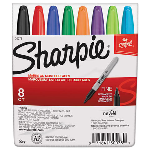 Fine Tip Permanent Marker, Assorted Colors, 8-set