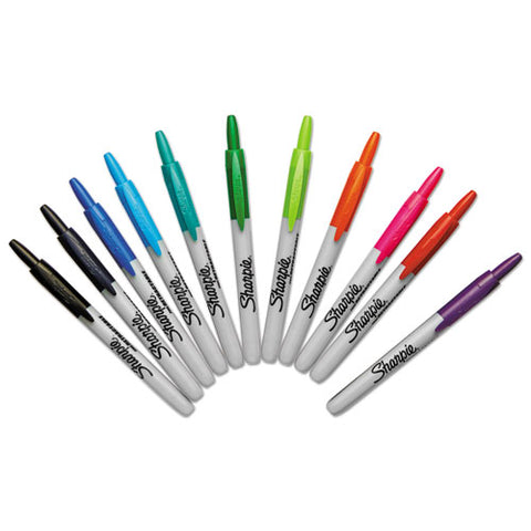 Retractable Permanent Marker, Fine Bullet Tip, Assorted Colors, 12-set
