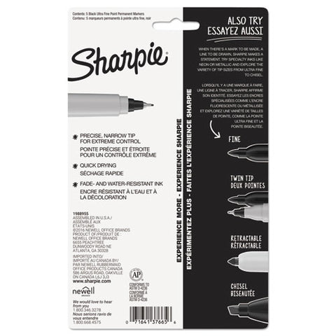 Ultra Fine Tip Permanent Marker, Extra-fine Needle Tip, Black, 5-pack