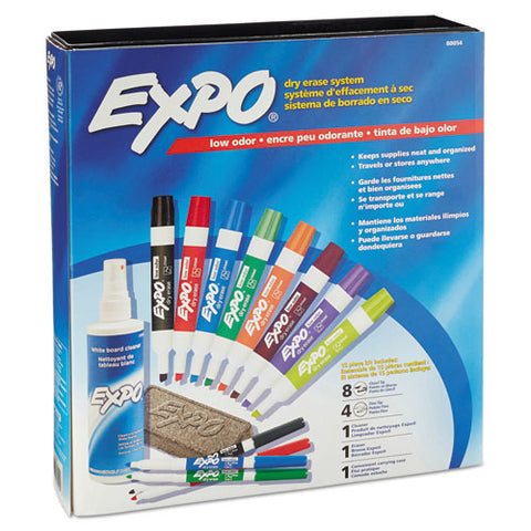 Low-odor Dry Erase Marker, Eraser And Cleaner Kit, Assorted Tips, Assorted Colors, 12-set