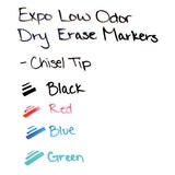 Low-odor Dry-erase Marker, Broad Chisel Tip, Assorted Colors, 4-set