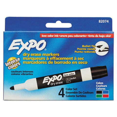 Low-odor Dry-erase Marker, Medium Bullet Tip, Assorted Colors, 4-set