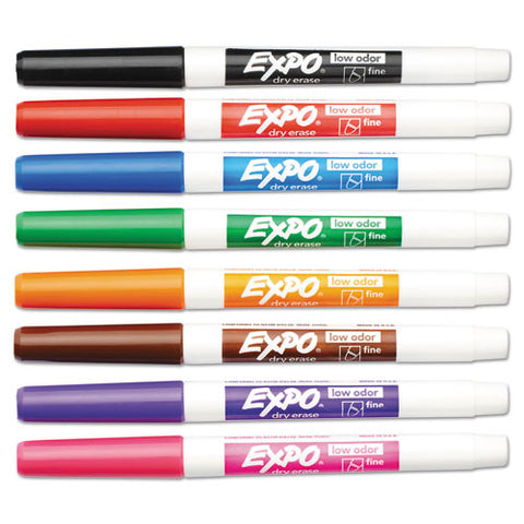 Low-odor Dry-erase Marker, Fine Bullet Tip, Assorted Colors, 8-set