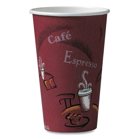 Solo Bistro Design Hot Drink Cups, Paper, 16oz, Maroon, 1000-carton