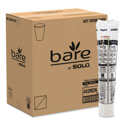 Bare By Solo Eco-forward Recycled Content Pcf Paper Hot Cups, 12 Oz, 1,000-ct