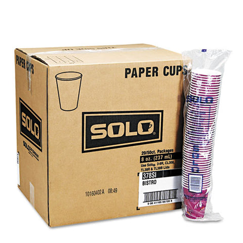 Solo Bistro Design Hot Drink Cups, Paper, 12oz, Maroon, 50-bag, 20 Bags-carton
