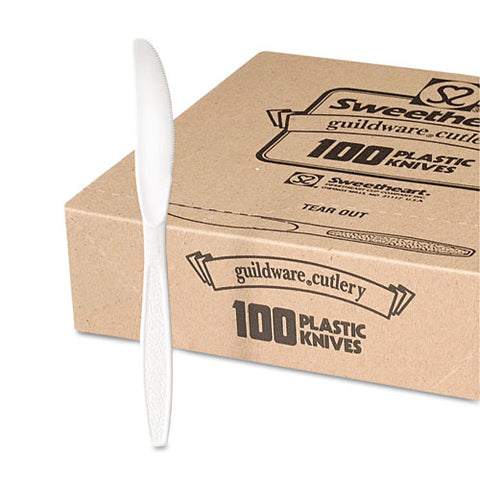 Guildware Heavyweight Plastic Knives, White, 100-box, 10 Boxes-carton