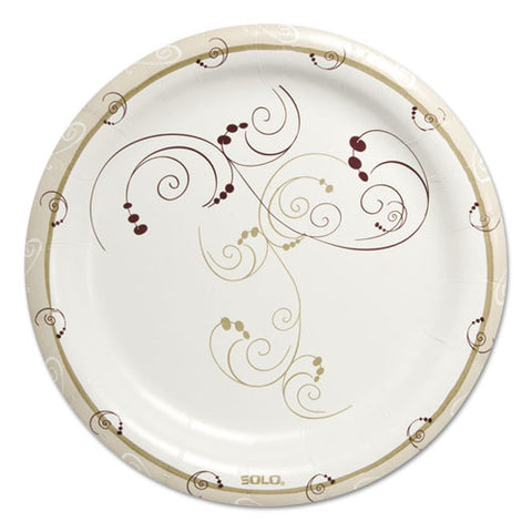 Symphony Heavyweight Paper Dinnerware, 9", Round, White-beige-red,125-pk, 4pk-ct