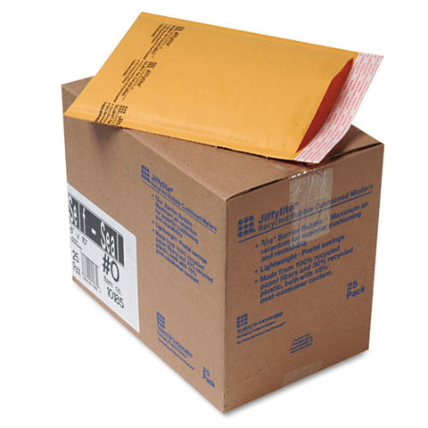 Jiffylite Self-seal Bubble Mailer, #0, Barrier Bubble Lining, Self-adhesive Closure, 6 X 10, Golden Brown Kraft, 25-carton