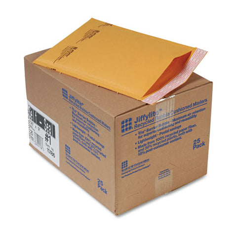 Jiffylite Self-seal Bubble Mailer, #1, Barrier Bubble Lining, Self-adhesive Closure, 7.25 X 12, Golden Brown Kraft, 25-carton