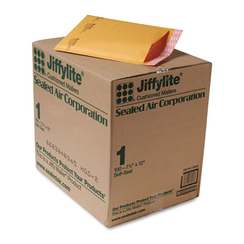 Jiffylite Self-seal Bubble Mailer, #1, Barrier Bubble Lining, Self-adhesive Closure, 7.25 X 12, Golden Kraft, 100-carton